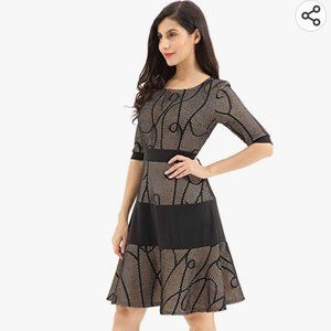 Noctflos Half Sleeve A-Line Knee Length Dress, Size Medium, Black/Nude